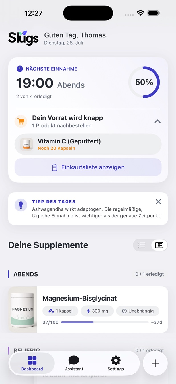 Hinweis auf einen knappen Supplementvorrat
