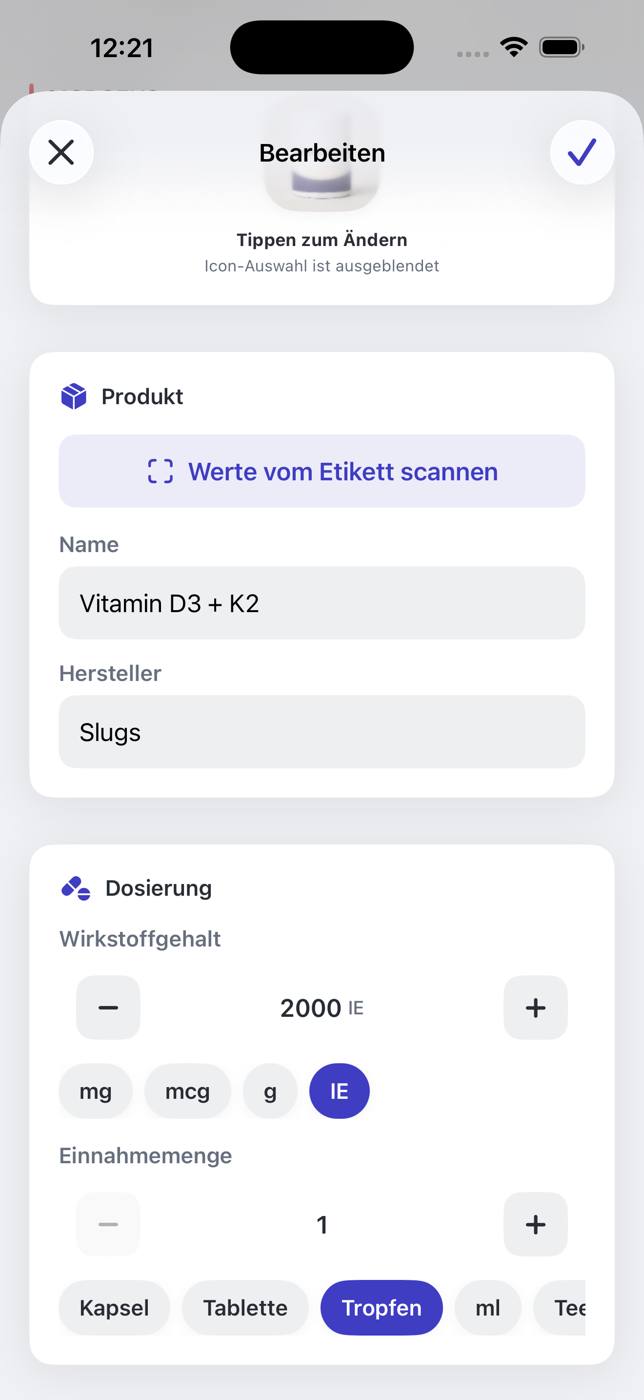Erkannte Supplementdaten in Slugs
