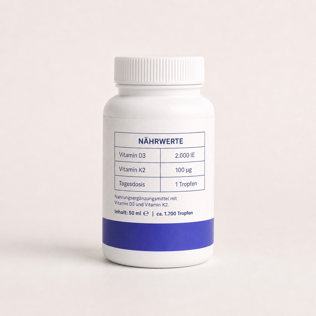 Seite mit Nährwerten und Dosierung des Vitamin-D3-und-K2-Produkts